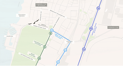 A map of transport links around Pituach by the Sea